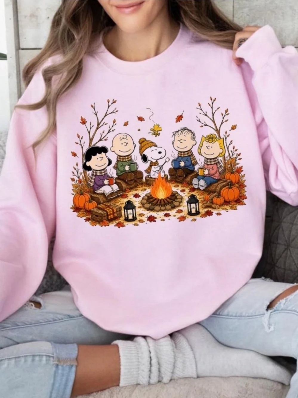 Pink Peanuts Campfire Graphic Sweatshirt